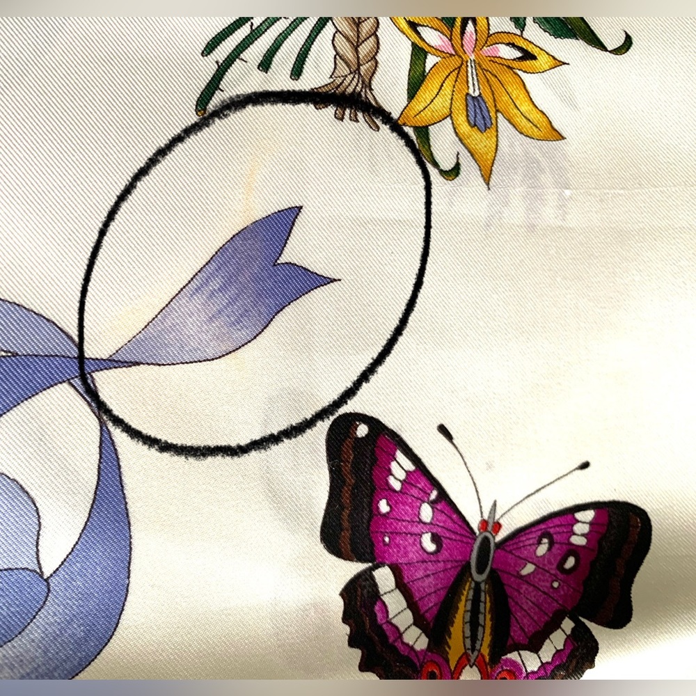 Gucci Vintage Silk Scarf in Floral and Fruit basket with Butterflies design - Picture 12 of 13